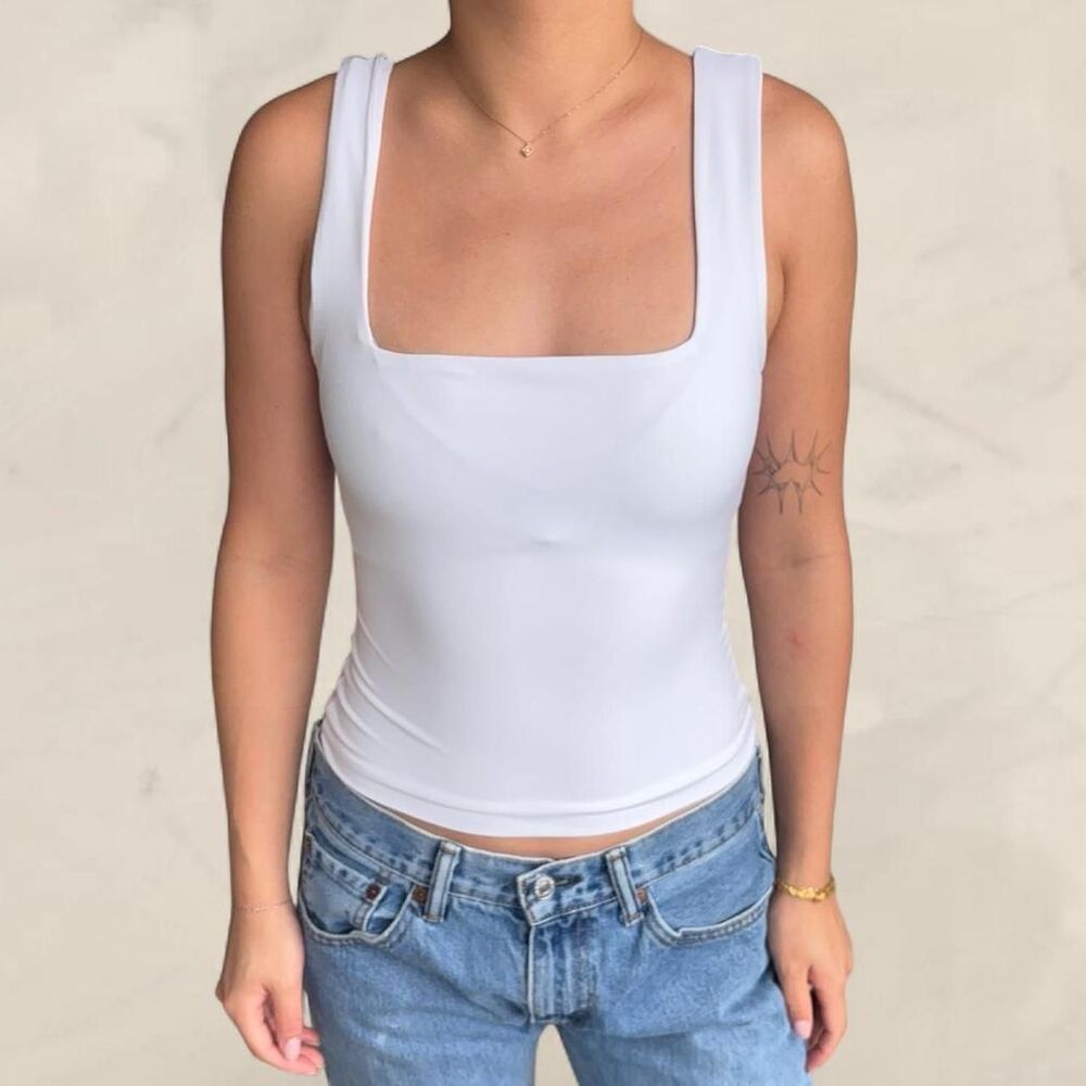 Leith White square neck crop top size small